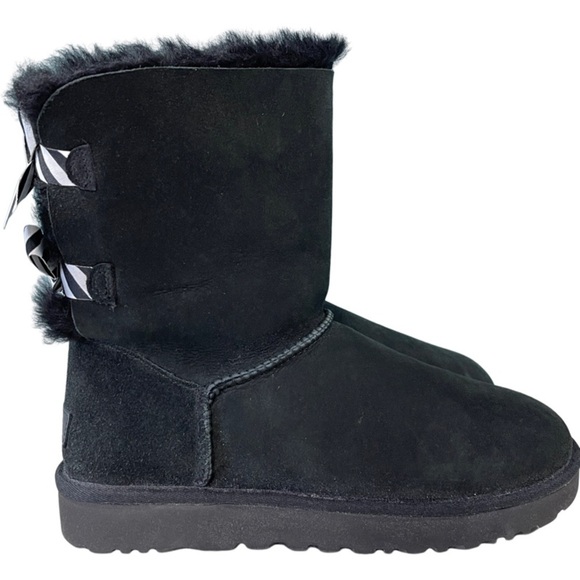 Ugg Bailey Bow II Diagonal Stripe Bows Suede Boots Size 10M Black - Picture 2 of 8
